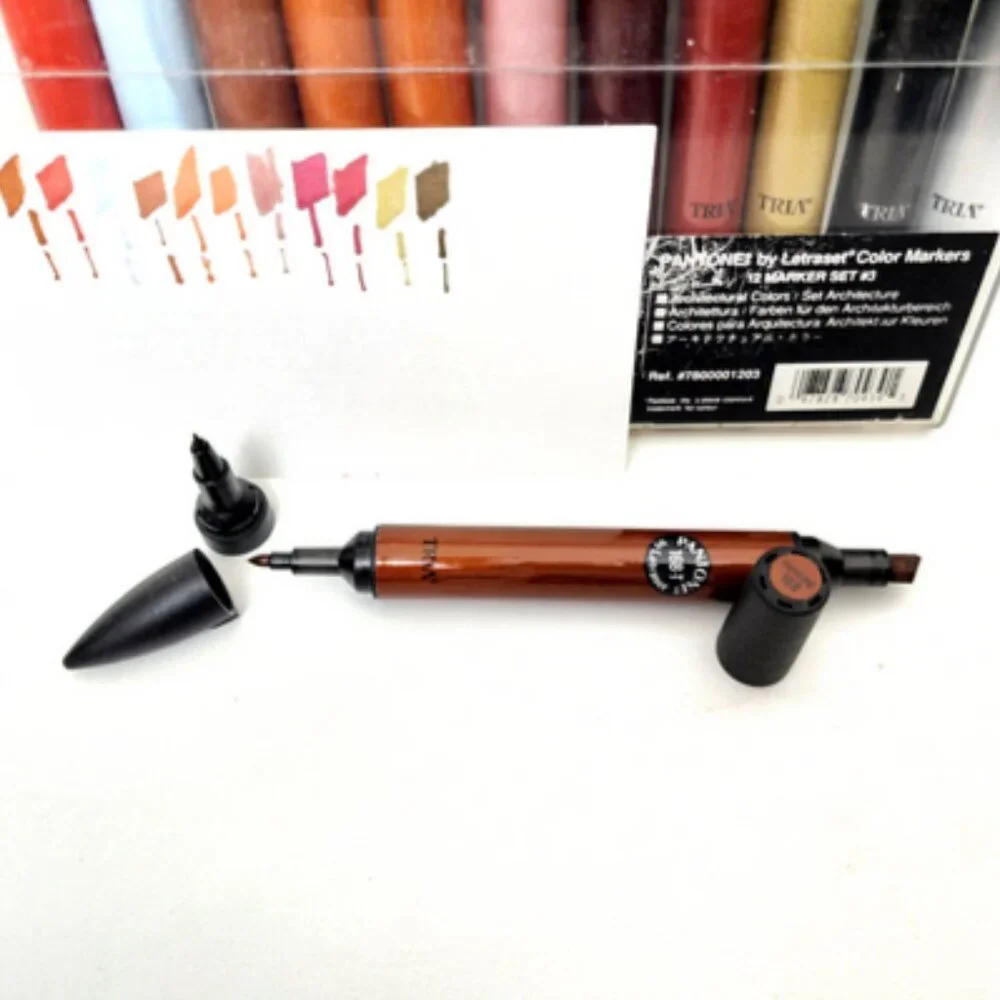 PANATONE TRIA by Letraset Art Color Markers 3 Tip w/Case EXCELLENT Tested D/C